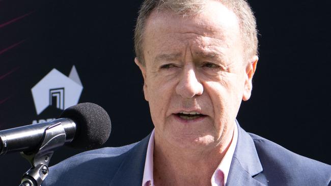 Executive General Manager of Elite Football NRL Graham Annesley speaks at the NRL State of Origin launch Victoria Square, Tarntanyangga, Kaurna Yarta. Tuesday, March 28, 2023. (The Advertiser/ Morgan Sette)