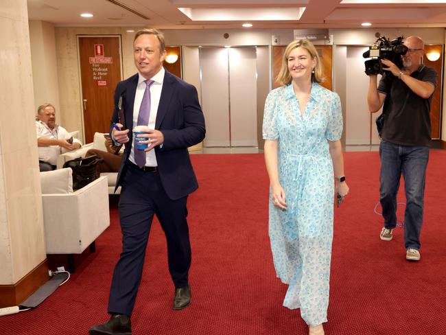 Steven Miles and Shannon Fentiman arrive at the Labor caucus meeting in December last year where Mr Miles would become premier. Picture: Steve Pohlner