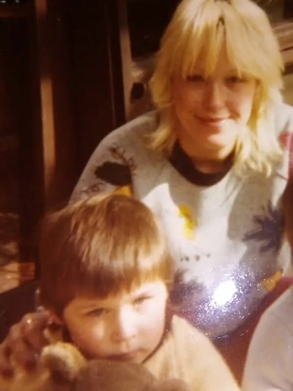 Aaron with his mum Fiona Carter who passed away in June 1987 when she was 22 years old and Aaron was 3. Picture: Supplied by family