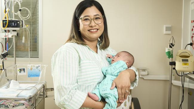 New mum Bhawana Rajbhandari with her baby, Prabhav Rajbhandari. Picture: Matt Loxton