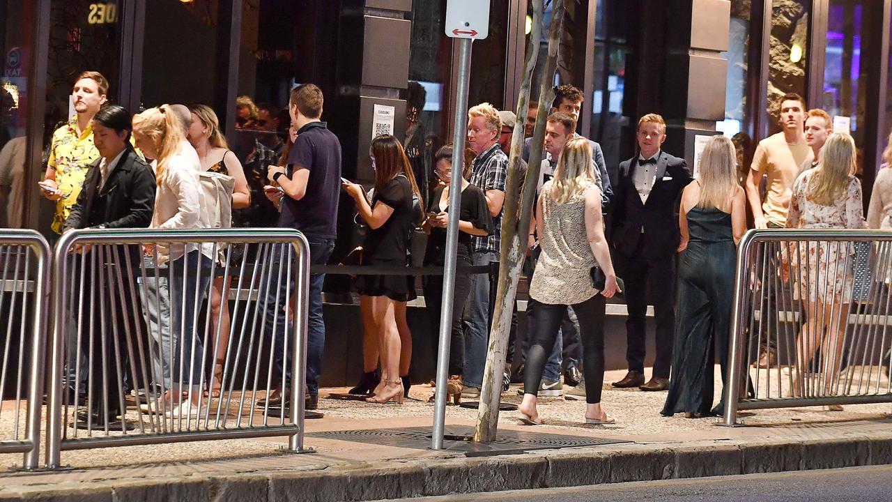 Crowds line up at Cloudland in Brisbane’s Fortitude Valley. Picture: John Gass