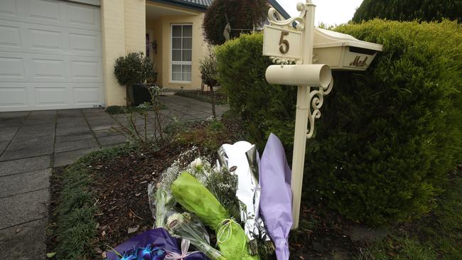 Tributes outside the Pakenham home after Kylie Blackwood was found dead there in 2013.