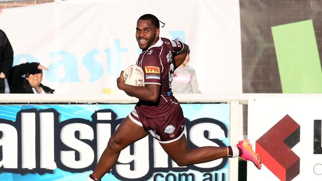 Rugby League Gold Coast A-Grade Round 2 - Burleigh Bears vs. Helensvale Hornets at Pizzey Park. Shalin Fuller scoring a try. 16 May 2021 Miami Picture by Richard Gosling