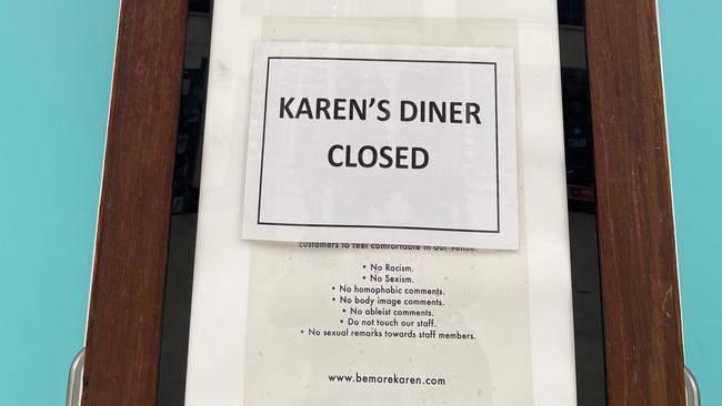 Karen’s Diner at Surfers Paradise with a sign warning it has closed down.