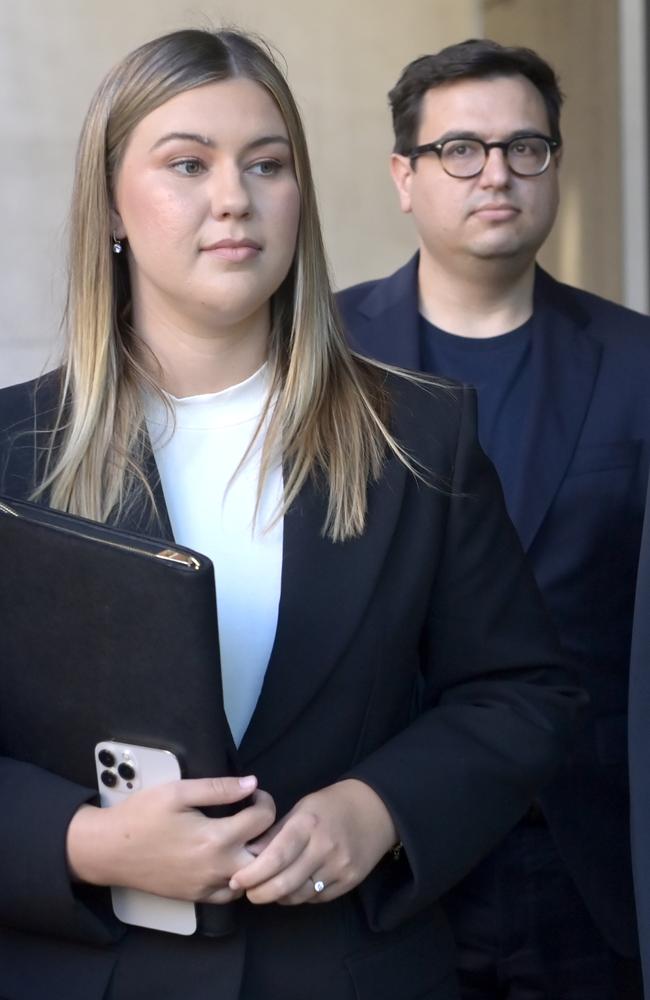 Brittany Higgins (left) with her fiance David Sharaz. Picture: NCA NewsWire/Jeremy Piper.