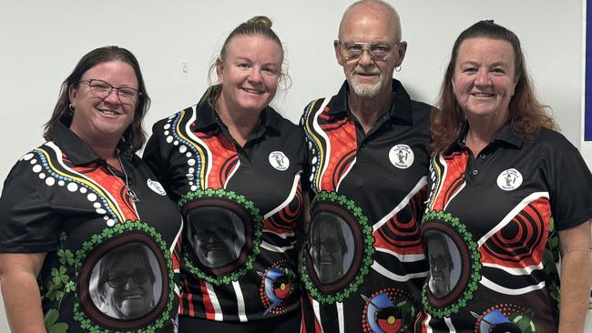 Ms Ferrier’s father and two sisters, proudly wearing uniforms bearing their late matriarchs face.