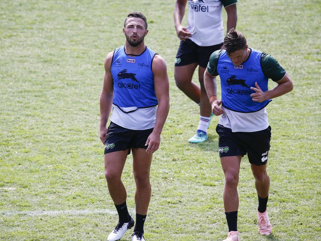 South Sydney Rabbitohs player, Sam Burgess, at a training session at Redfern Oval after splitting with wife Phoebe Burgess. Picture: Dylan Robinson