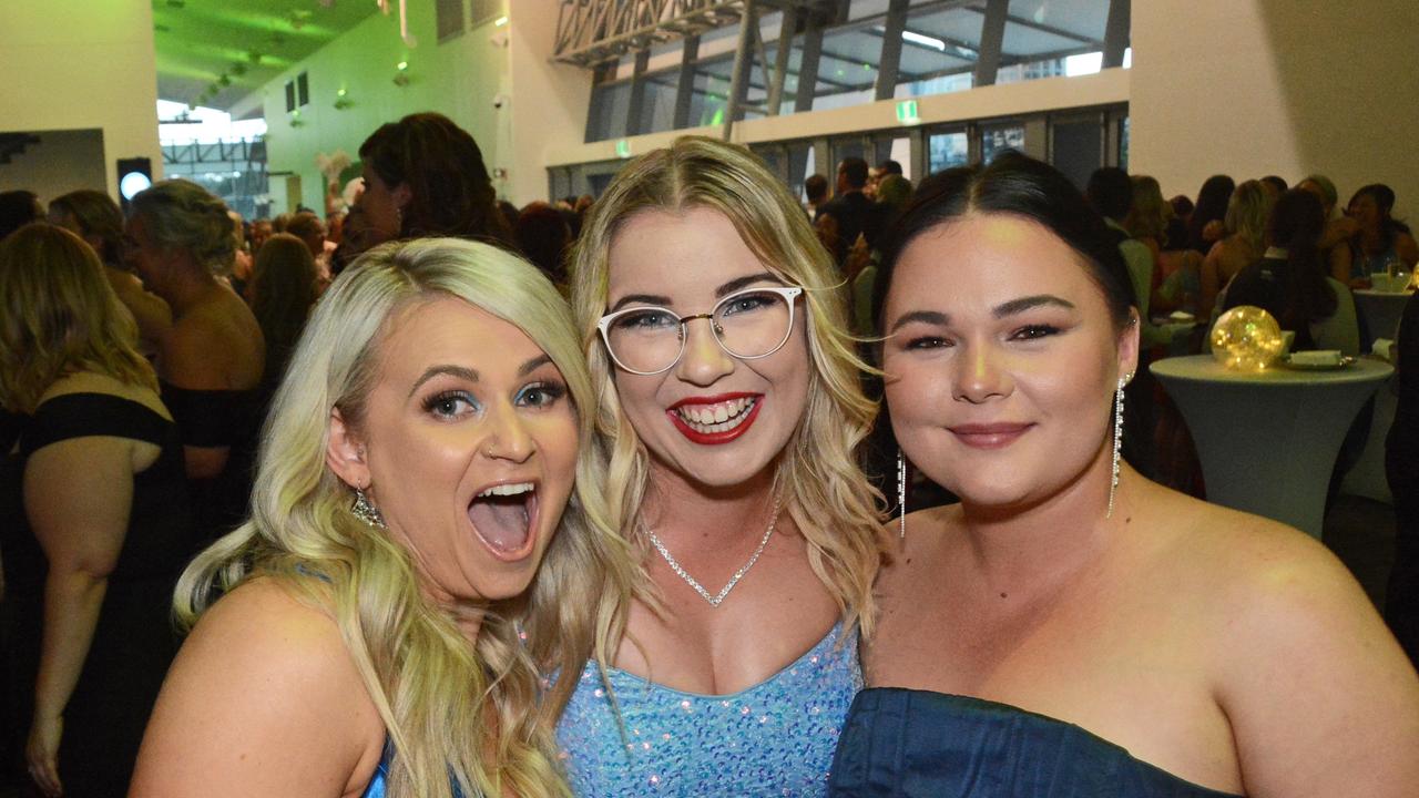 Shannon Varley, Kassandra Andrew and Bree Gair at Harmony Early Learning Awards night at GCCEC, Broadbeach. Pic: Regina King