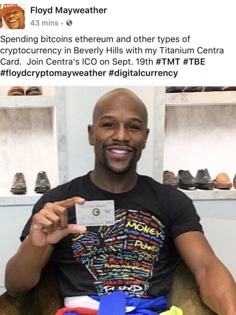 Floyd Mayweather promoted the ethereum token several times on social media. It has lost 98% of its value since receiving celebrity endorsements.