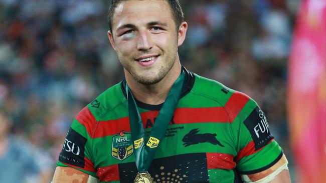   Sam Burgess with the Clive Churchill medal.