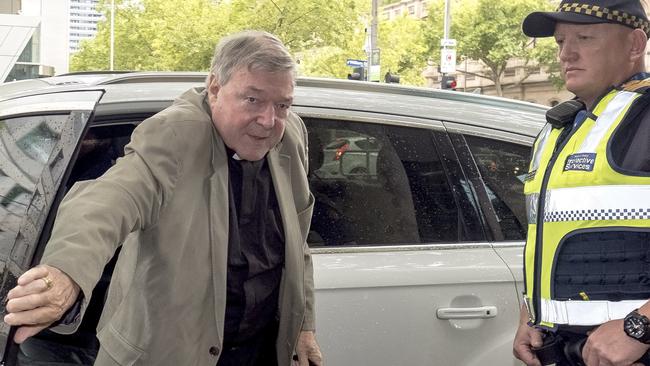 George Pell arrives at the Melbourne Magistrates Court today. Picture: AAP.