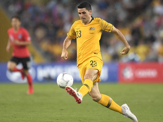 BRISBANE, AUSTRALIA - NOVEMBER 17: Tom Rogic of Australia controls the ball during the International Friendly match between the Australian Socceroos and Korea Republic at Suncorp Stadium on November 17, 2018 in Brisbane, Australia. (Photo by Albert Perez/Getty Images)