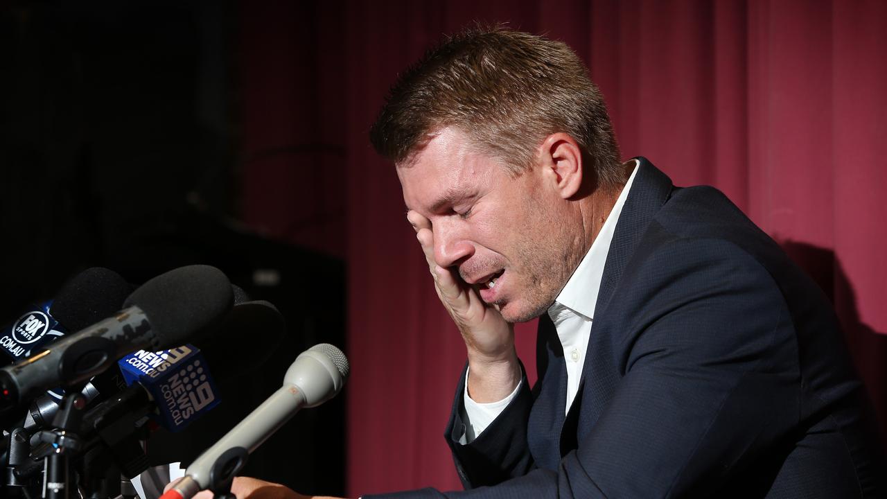 Australian cricketer David Warner pictured at a  press conference held at Cricket NSW in Sydney following his return from the South African tests ball tampering saga.Picture: Richard Dobson