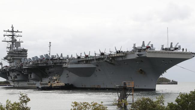 The USS Ronald Reagan arrives in Brisbane. Pic Peter Wallis