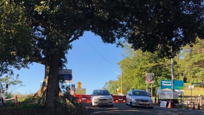 Security in place at the Queensland-New South Wales border at the Nerang-Murwillumbah Road.