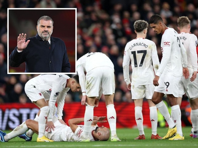 Manchester United are having another difficult season and inset, Australian manager Ange Postecoglou. Photos: Getty Images