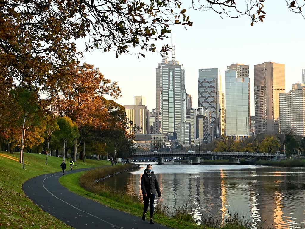 People get their morning exercise walking alongside the Yarra River on May 31, 2021. Picture: Quinn Rooney/Getty Images