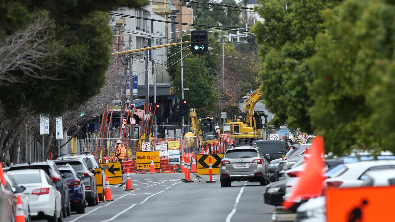 Works are ongoing along Malop St as the “green spine” is completed. Picture: Alan Barber.