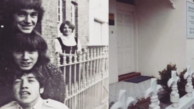 Easybeats members Dick Diamonde, Stevie Wright, George Young and Margaret Young outside the home in Burwood. Picture: Facebook