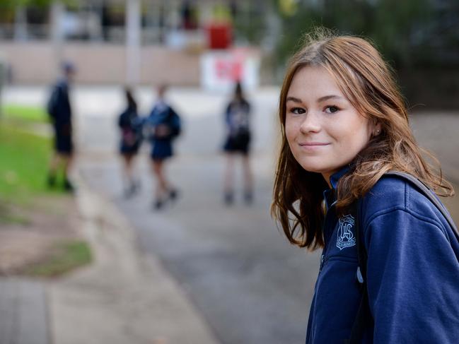 Students return to Unley High School during the COVID-19 pandemic, April 27, 2020. Student Talia Smith (0431456356Step dad 0403498264 michael) (Pic: AAP/Brenton Edwards)