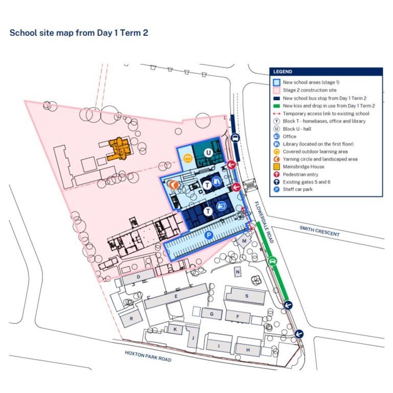 Previously, asbestos containing materials had been found onsite within Mainsbridge House (in orange), prior to the start of demolition works. Picture: School Infrastructure NSW