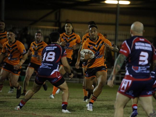 Israel Folau makes his Rugby League Gold Coast debut for Southport Tigers against defending champions Runaway Bay at Owen Park, Southport. Pic Mike Batterham