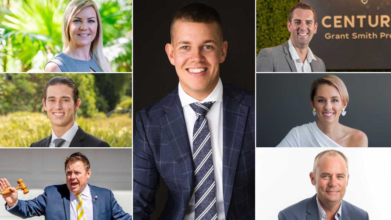 (Clockwise from top left) Kristy Cannon, Jordan Barden, Grant Smith, Jess Ruskin, Grant Whisker, Brent Higgins and Darren Martens are in the lead to be named the Sunshine Coast's best real estate agent for 2020. Photos: Supplied