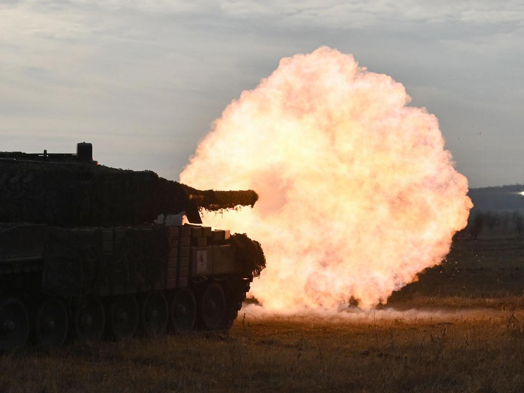 Tankers from the 33rd separate mechanised brigade of the Ukrainian Ground Forces fire with a Leopard 2A4 tank during a field training at an undisclosed location in Ukraine on October 27, 2024, amid the Russian invasion on Ukraine. Picture: Genya Savilov/AFP