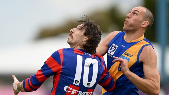 Sam Naismith (left) in action in the VFL. Picture: Morgan Hancock/AFL Photos/via Getty Images