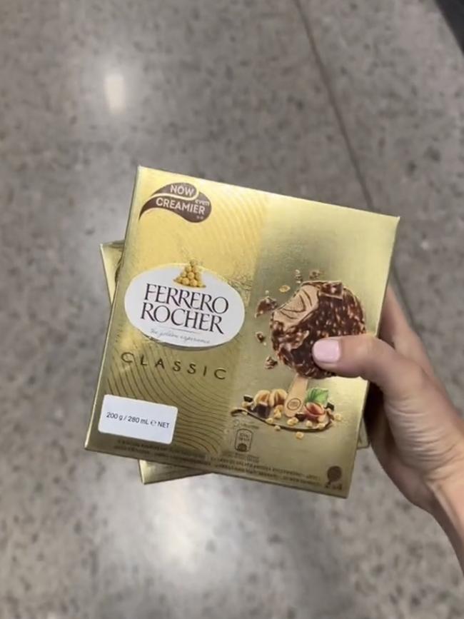 Ferrero Rocher ice cream sticks are now available in Australia. Picture: TikTok/westernsydneyblogger