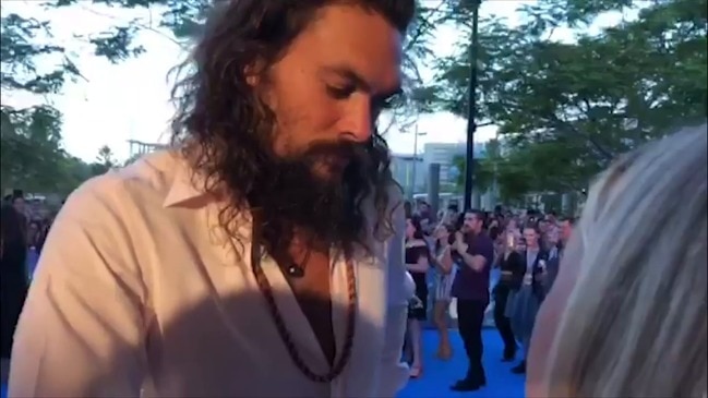 Jason Momoa walks the Aquaman red carpet on the Gold Coast