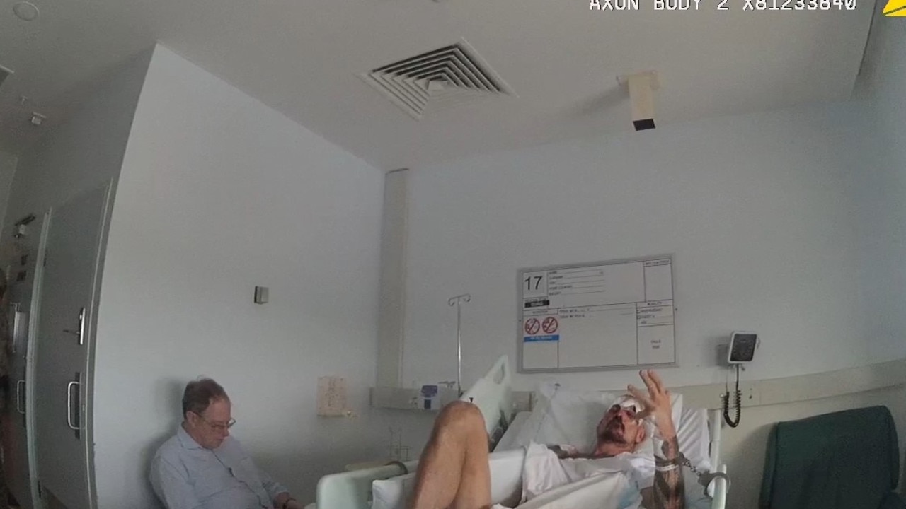 Alleged Darwin shooter Ben Hoffmann being interviewed by Dr Rob Parker at the Royal Darwin Hospital. Picture: Supplied