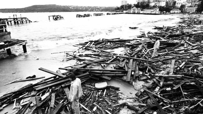 Damage to the Manly harbour pool caused by the Sygna Storm on May 25-26, 1974. Picture Manly Daily