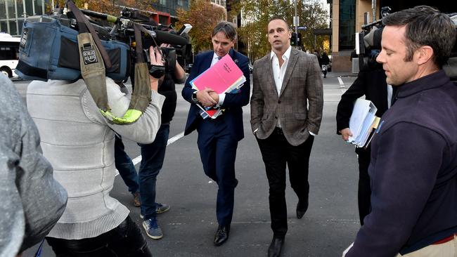 Jake King leaves Melbourne Magistrates’ Court. Picture: Jay Town