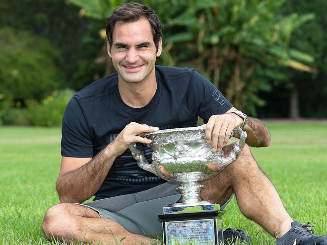 2018 Australian Open Champion Roger Federer after winning his 20th Grand Slam singles title. Picture: Ian Currie