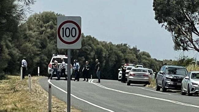 Police investigate the scene of a fatal accident at Belvidere. Picture: NINE NEWS