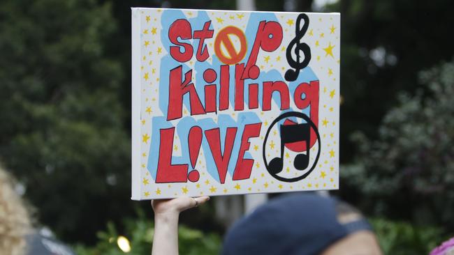 A sign at Sydney’s “Don’t Kill Live Music” rally earlier this year. (AAP Image/Quentin Jones)