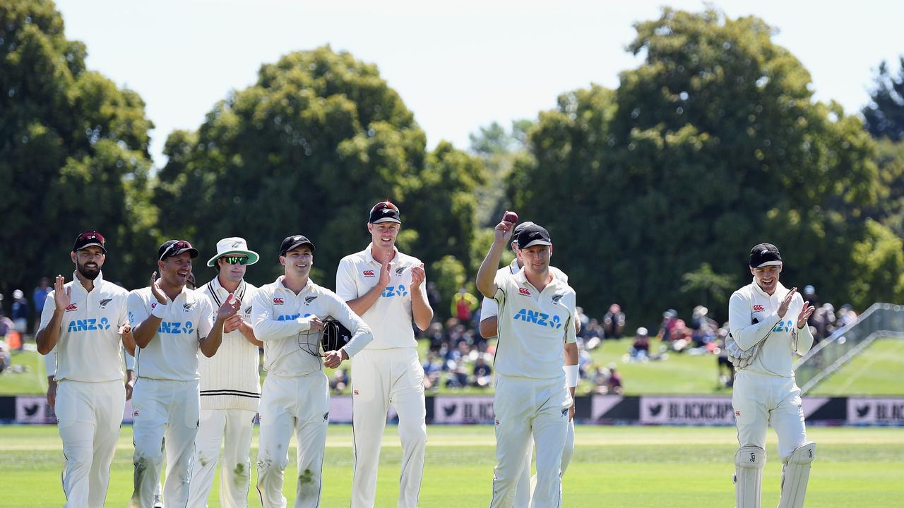 Matt Henry acknowledges the crowd after taking seven wickets during day one of the first Test against South Africa at Hagley Oval in Christchurch. Photo: Getty Images)