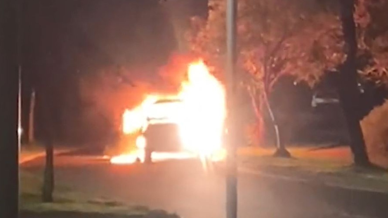 It is believed the gunmen dumped and burnt a hijacked Ford Territory. Picture: 9 News