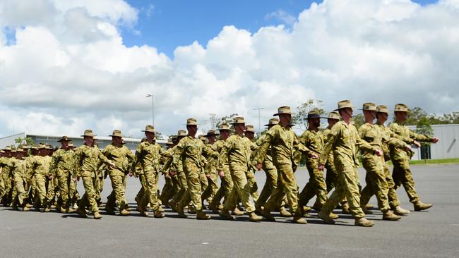 Australian Defence Force personnel from FSU-8 line up for a farewell parade at RAAF Base Amberley before leaving for Afghanistan. Photo: David Nielsen / The Queensland Times