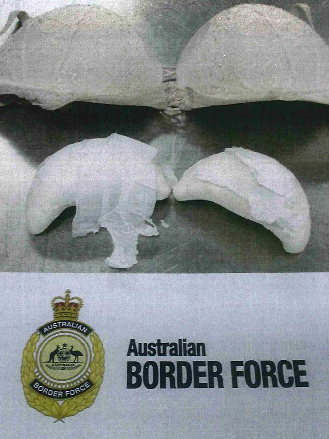 Packages were also hidden inside Zailee Zainal’s bra. Picture: Australian Border Force