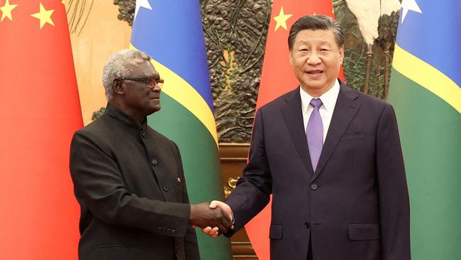 Chinese President Xi Jinping and Solomon Islands Prime Minister Manasseh Sogavare Beijing in July. Picture: Reuters