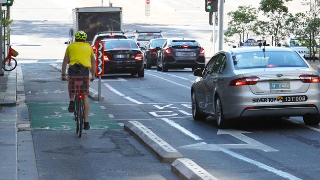 Melbourne bike lane on Exhibition St in the CBD. Picture: David Crosling