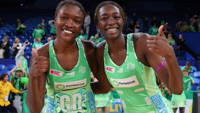 Ruth Aryang (right) will join sister Sunday in the Fever’s main contract list after being elevated from a training partner role last year. Photo: Getty Images