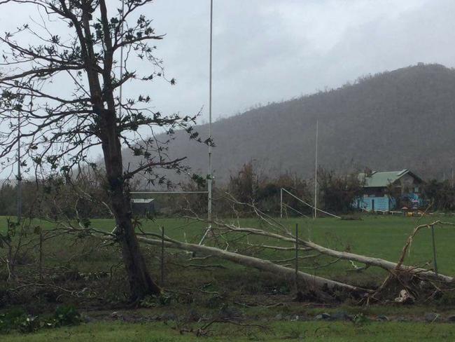 Broken goalposts and debris at Proserpine Whitsunday Rugby Club at Airlie Beach