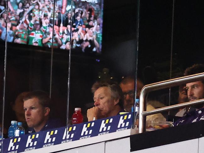 Storm coach Craig Bellamy watches the Rabbitohs run riot. Picture: Cameron Spencer/Getty