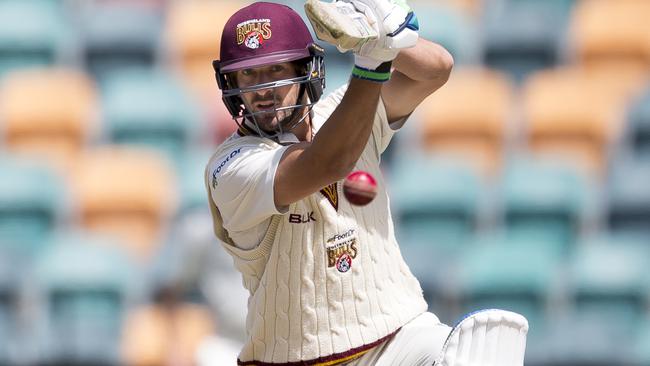 Joe Burns of Queensland bats during day 3 of the Sheffield Shield match against Tasmania.