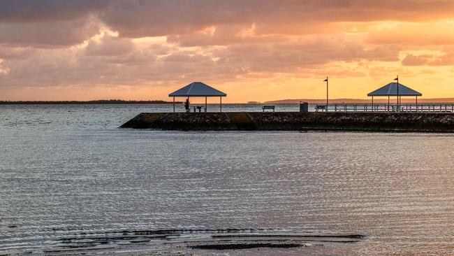 Wynnum Pier, Brisbane, at sunrise. Taken with Panasonic's Lumix S1H camera. Picture: Neale Maynard