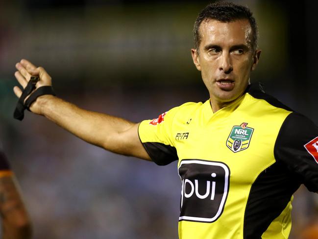 Referee Matt Cecchin during the Round 1 2017 NRL game between the Cronulla Sharks and the Brisbane Broncos at Southern Cross Group Stadium , Cronulla . Picture : Gregg Porteous