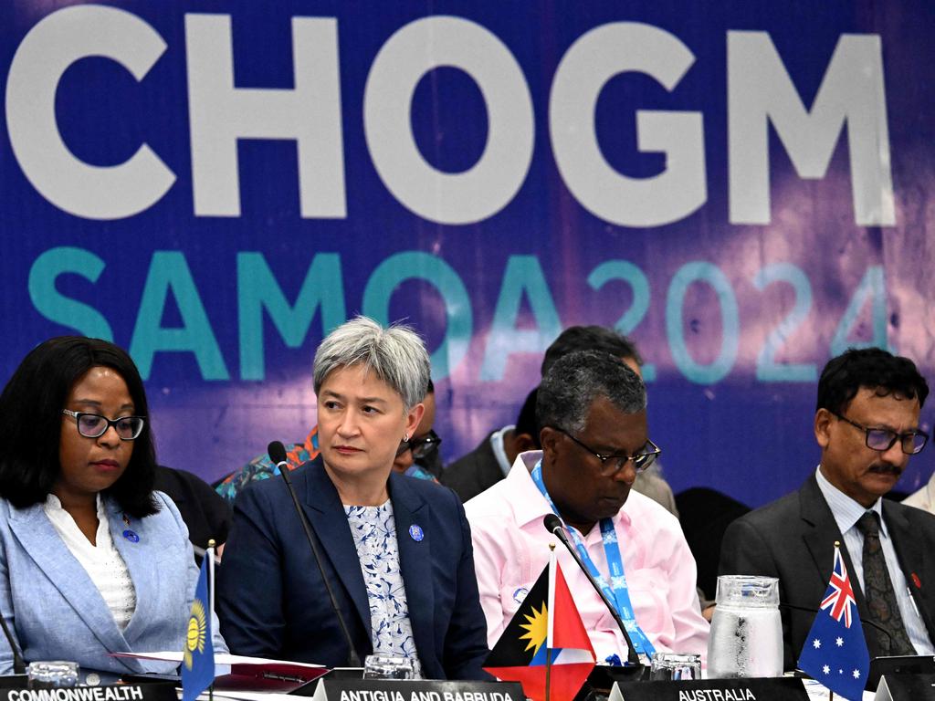 Australian Foreign Minister Penny Wong listens to the opening remarks during the Pre-CHOGM Foreign Ministers Meeting (CFAMM) at the Commonwealth Heads of Government Meeting (CHOGM) in Apia, Samoa. Picture: AFP